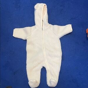Ralph Lauren Cozy White Fleece Baby Onesie with Hoodie 6 months